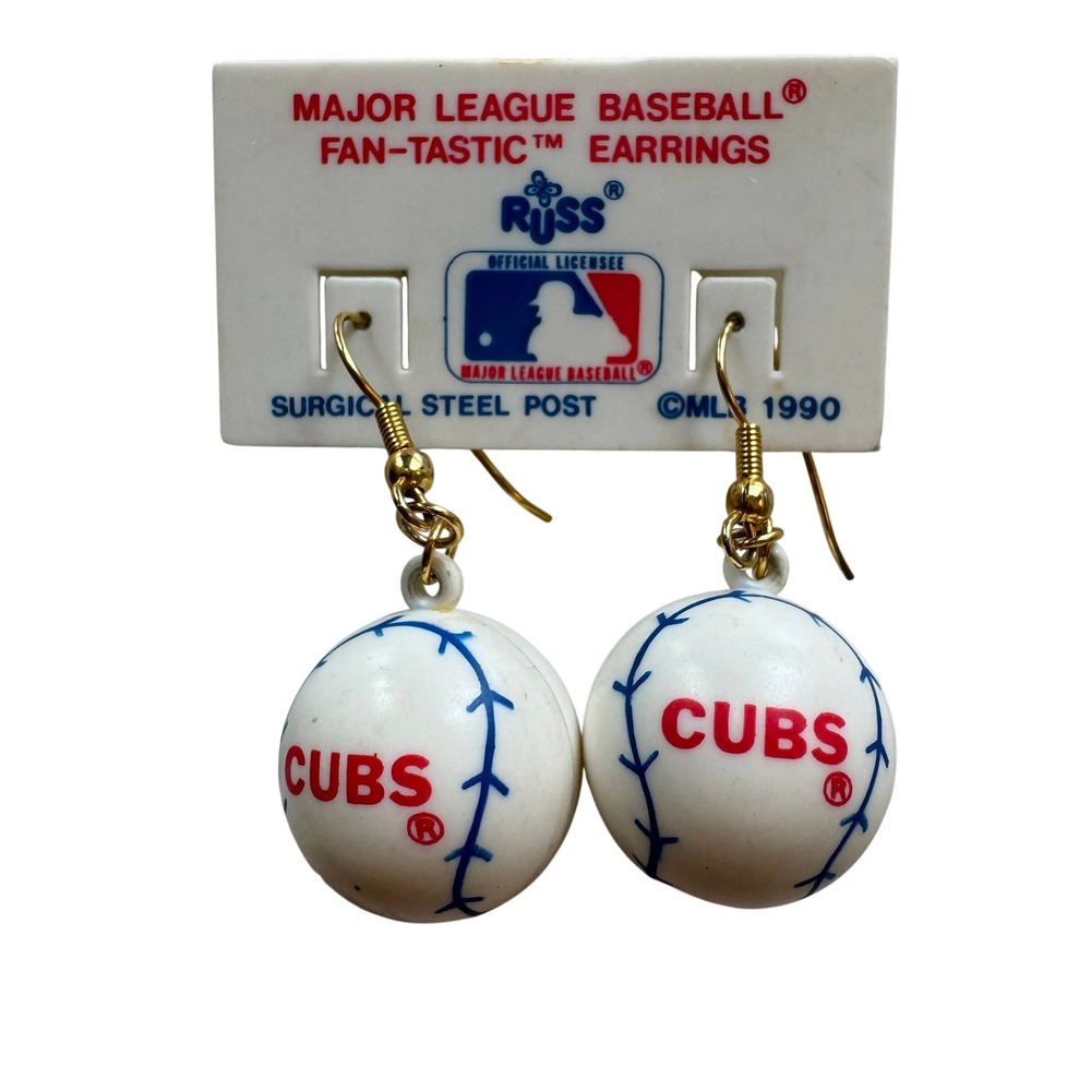 Vintage 1990 Russ MLB Chicago Cubs Baseball Fan-Tastic Dangle Earrings Surgical